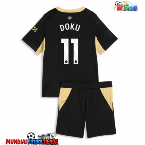 Camiseta Manchester City Jeremy Doku #11 Segunda Equipación Replica 2026-27 para niños mangas cortas (+ Pantalones cortos)